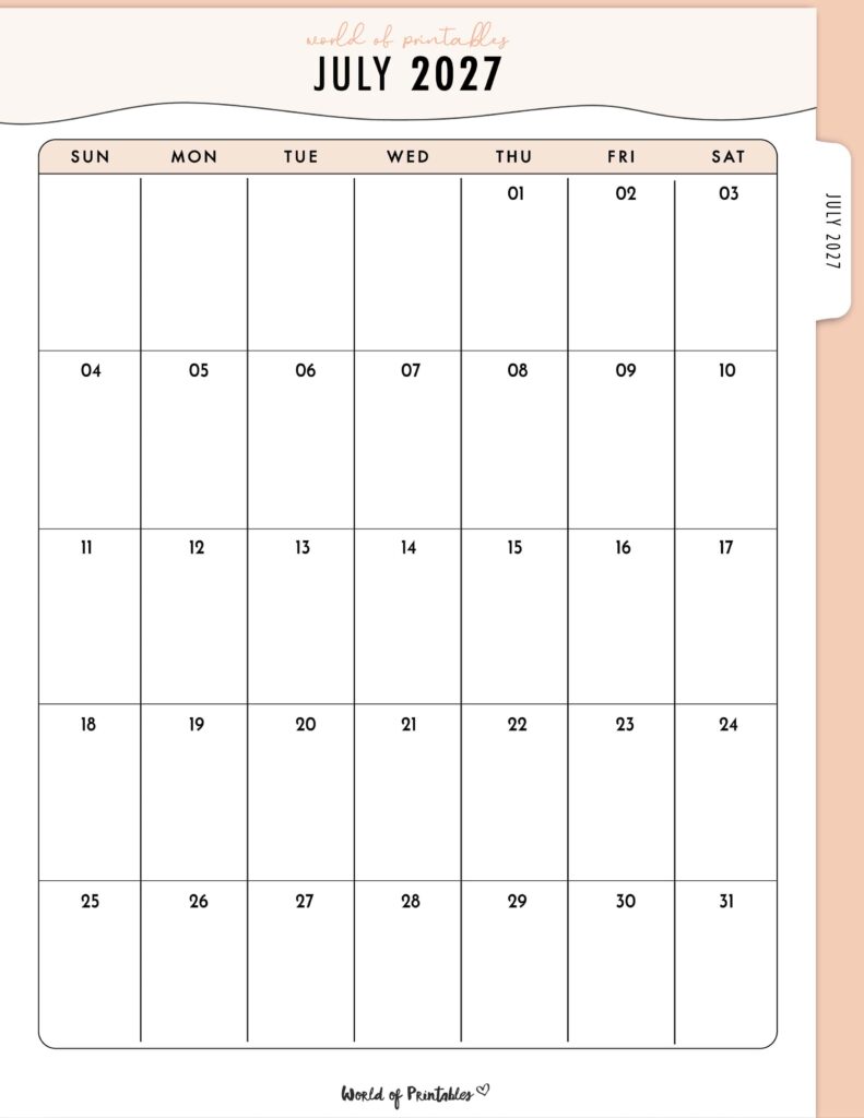Printable July 2027 Calendar Design 318