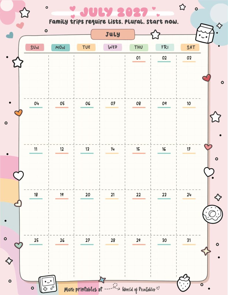 Printable July 2027 Calendar Design 319