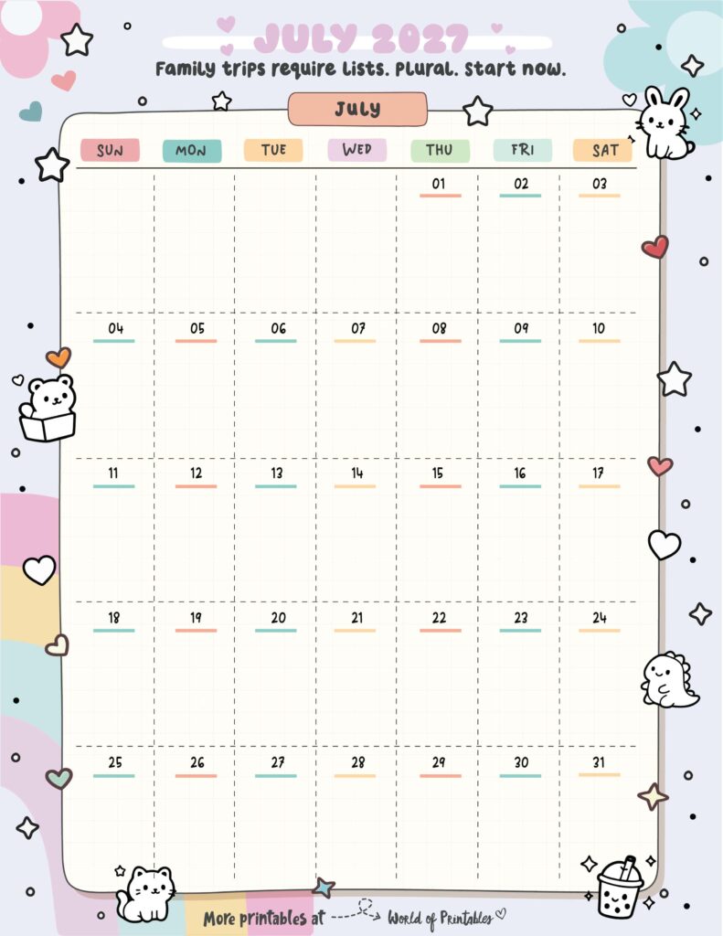 Printable July 2027 Calendar Design 321