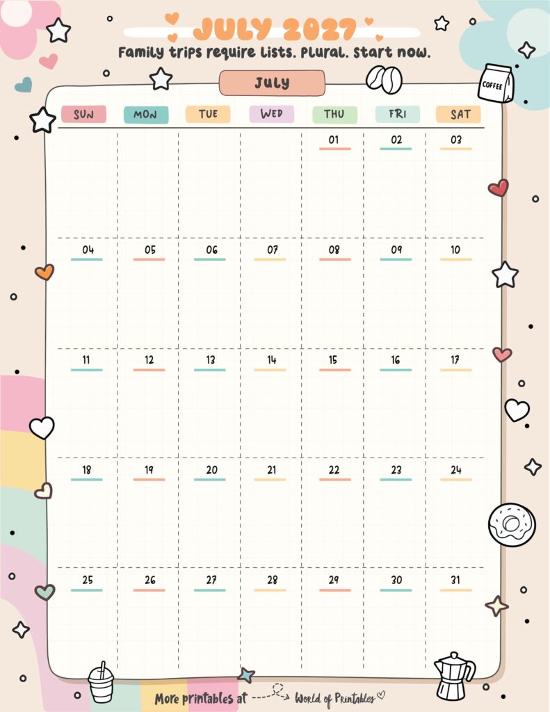 Printable July 2027 Calendar Design 323