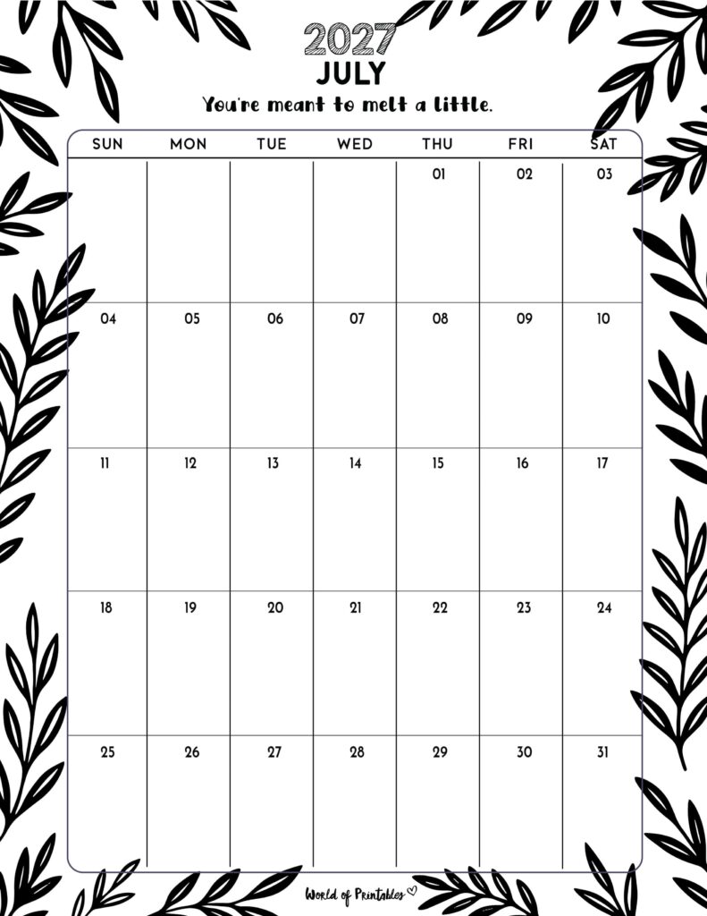 Printable July 2027 Calendar Design 328