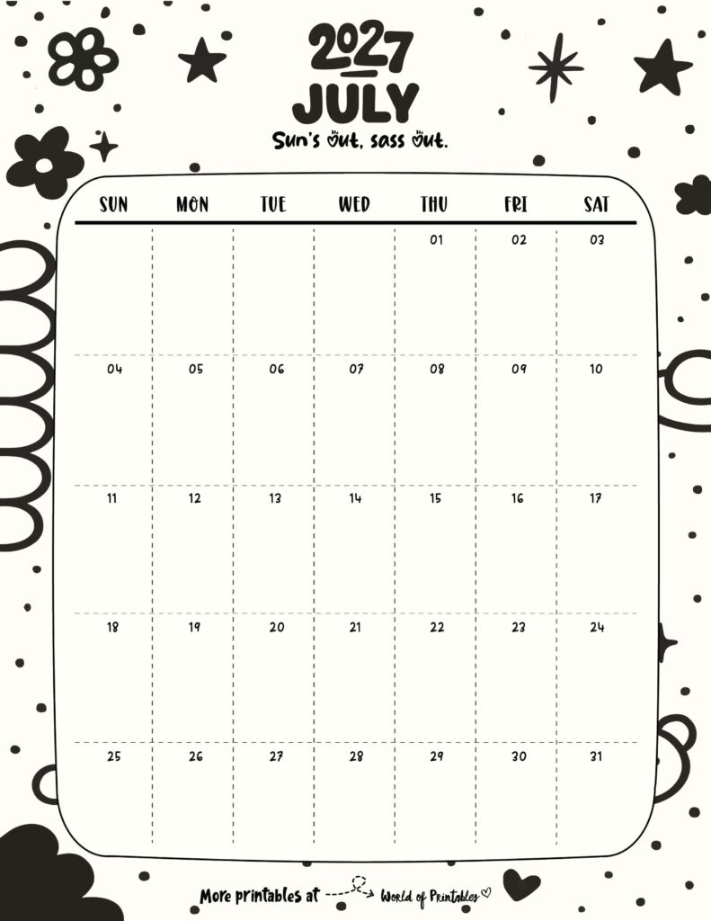 Printable July 2027 Calendar Design 329
