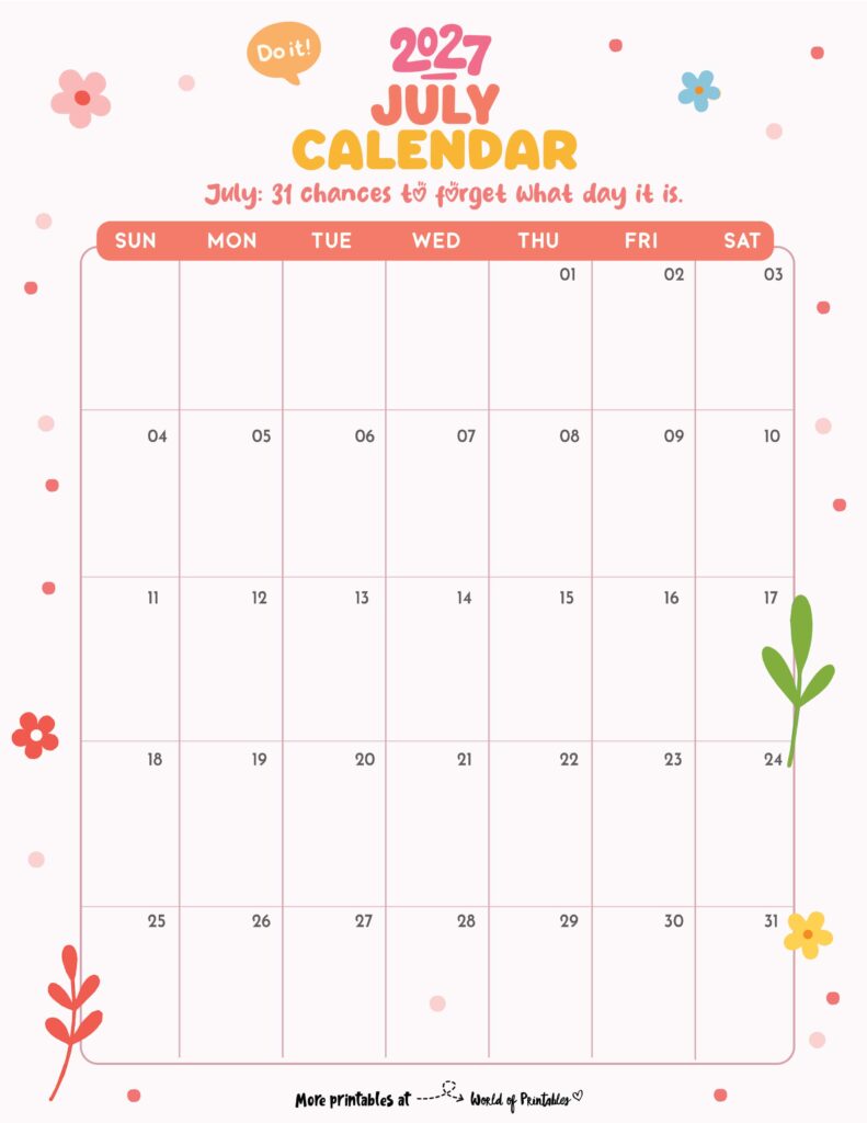 Printable July 2027 Calendar Design 330