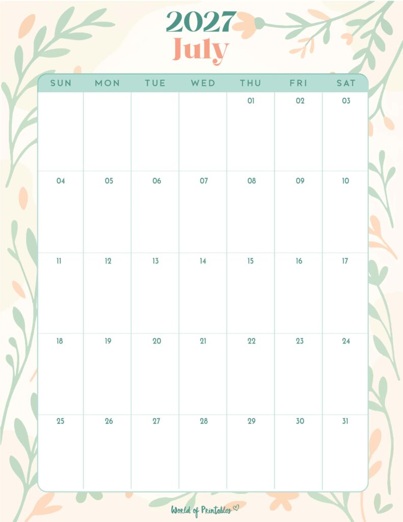 Printable July 2027 Calendar Design 334