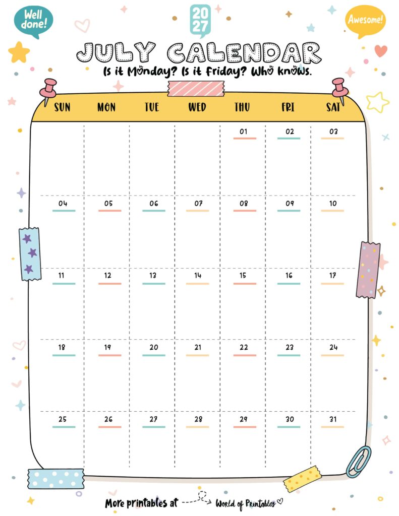 Printable July 2027 Calendar Design 335