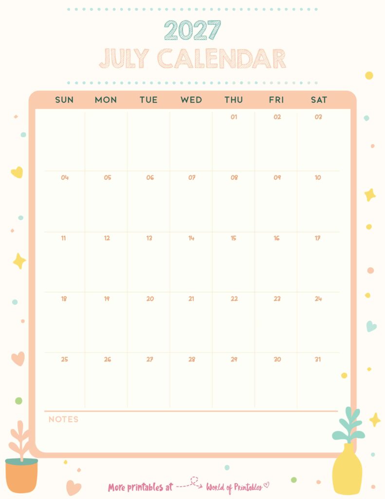 Printable July 2027 Calendar Design 338