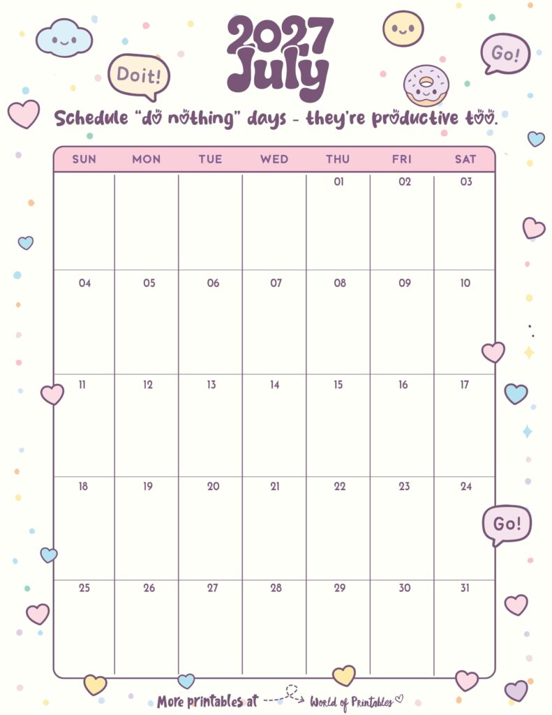 Printable July 2027 Calendar Design 339