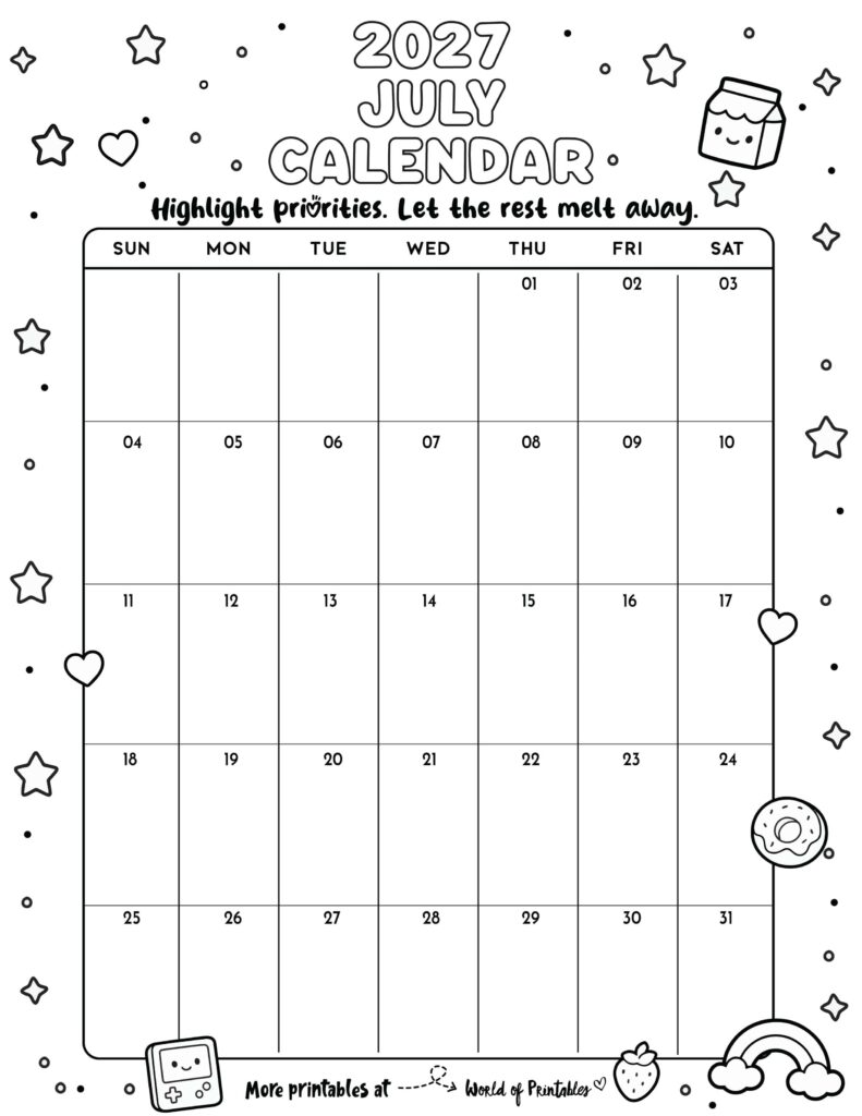 Printable July 2027 Calendar Design 340