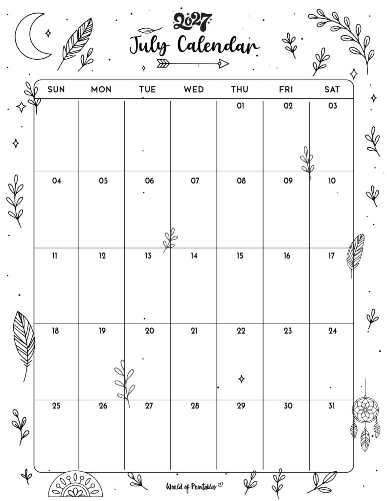 Printable July 2027 Calendar Design 341