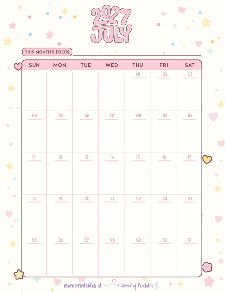 Printable July 2027 Calendar Design 344