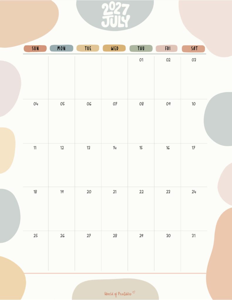 Printable July 2027 Calendar Design 347