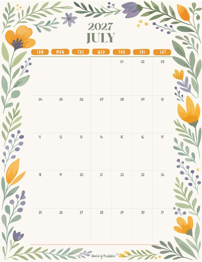 Printable July 2027 Calendar Design 350