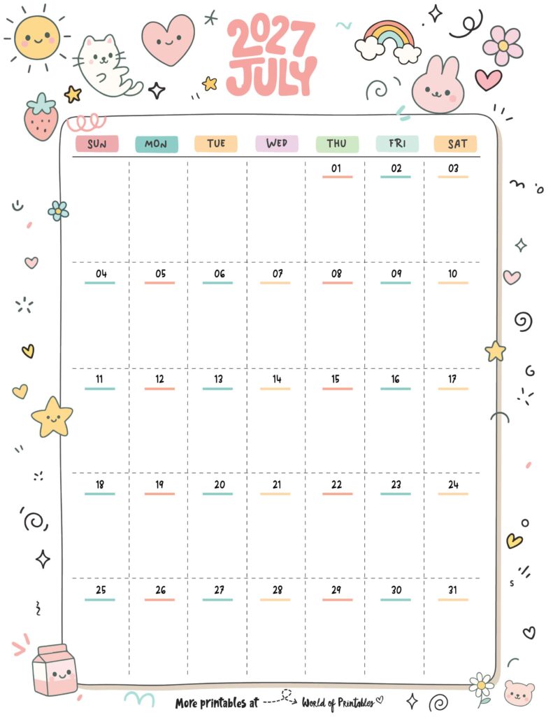 Printable July 2027 Calendar Design 353