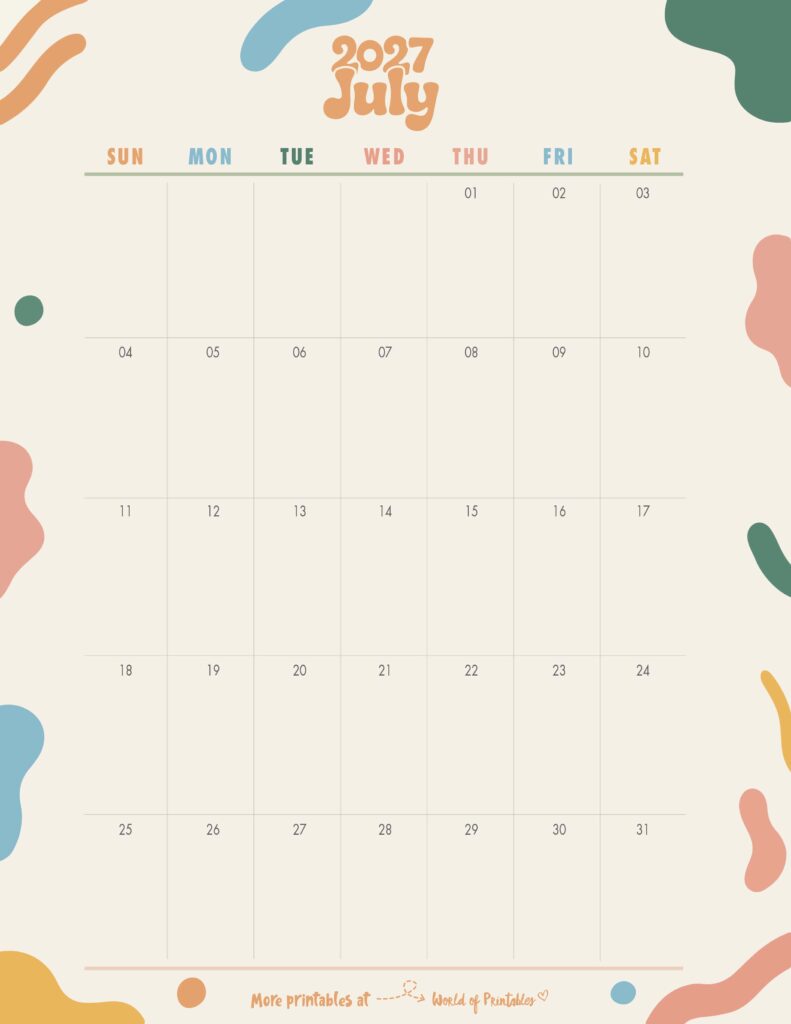 Printable July 2027 Calendar Design 355