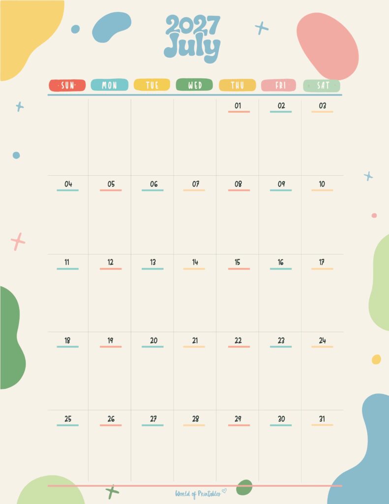 Printable July 2027 Calendar Design 356
