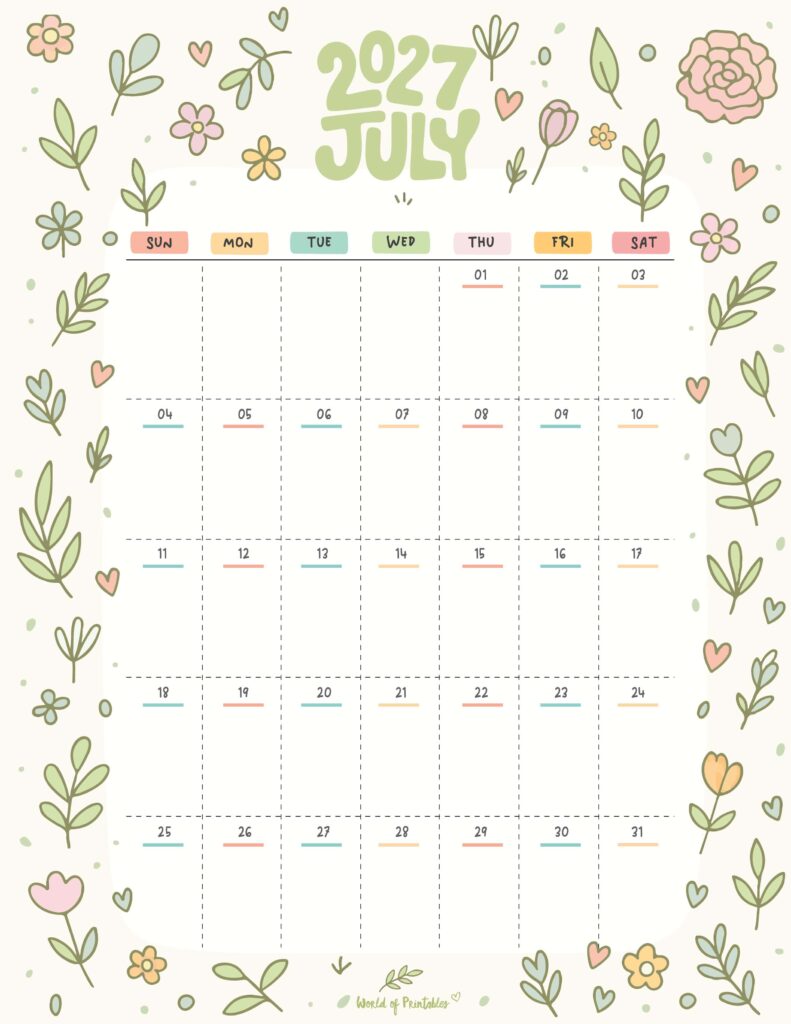 Printable July 2027 Calendar Design 357
