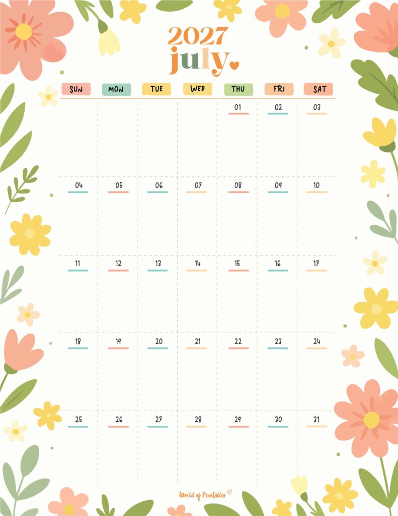 Printable July 2027 Calendar Design 359