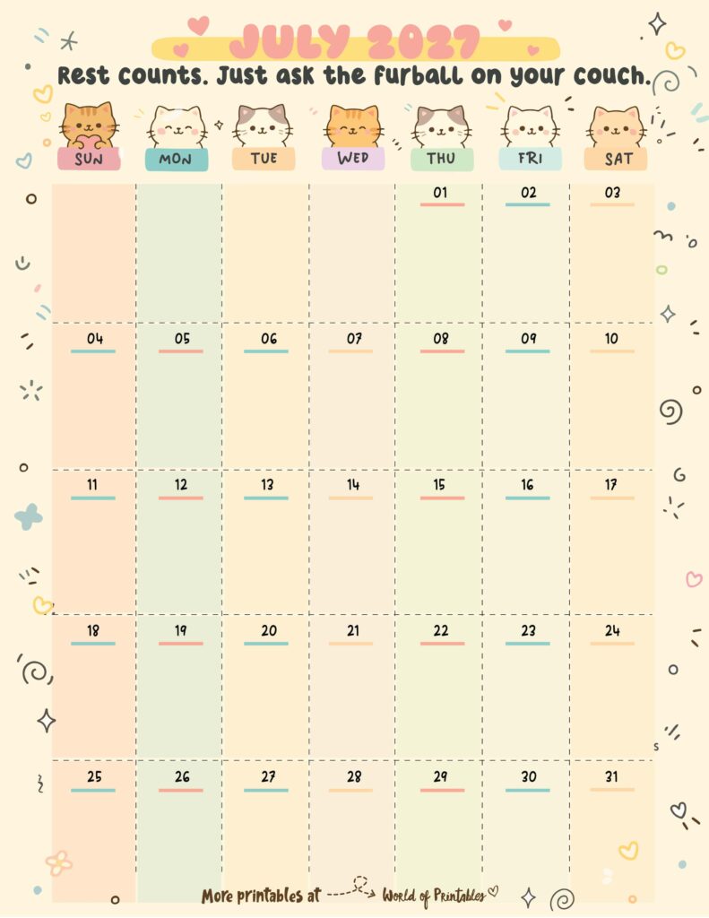 Printable July 2027 Calendar Design 360