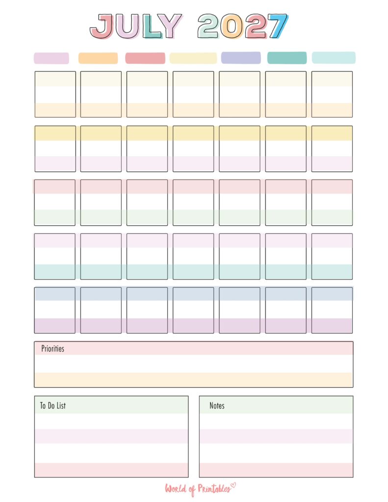 Printable July 2027 Calendar Design 363