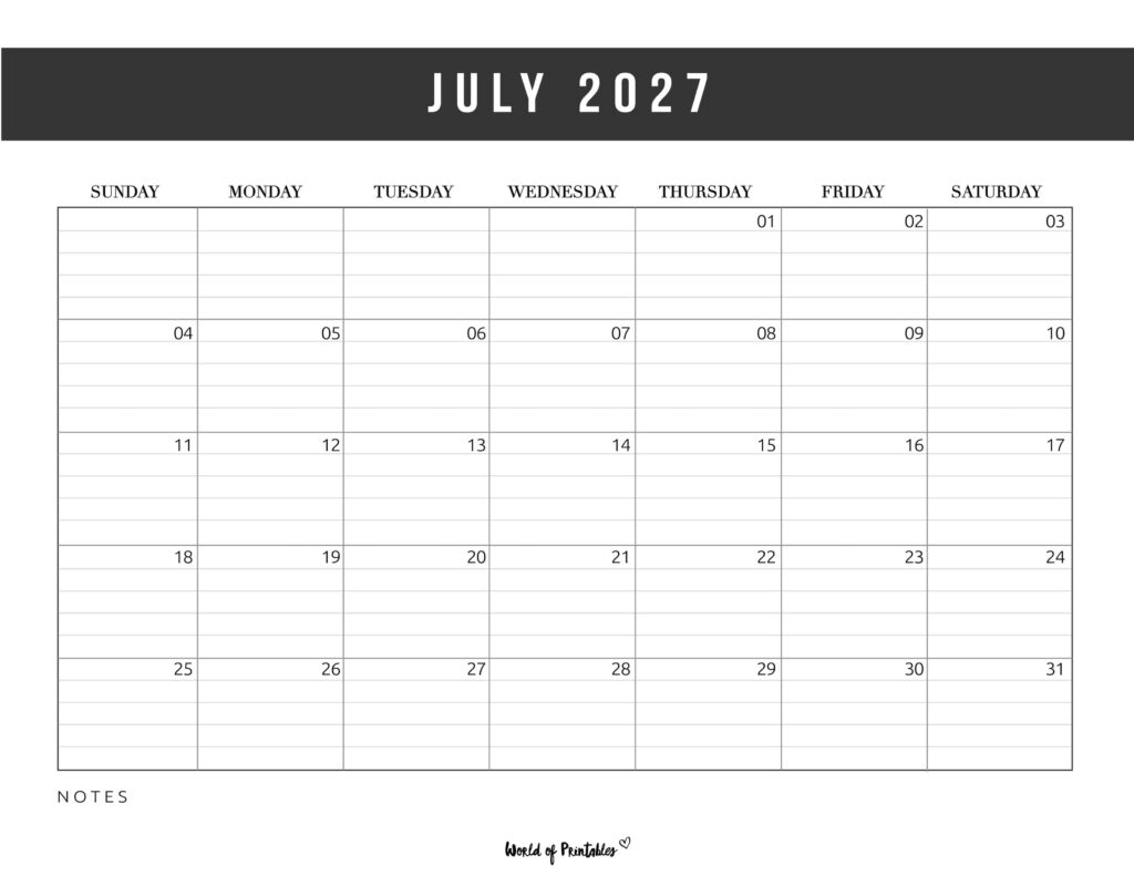 Printable July 2027 Calendar Design 372