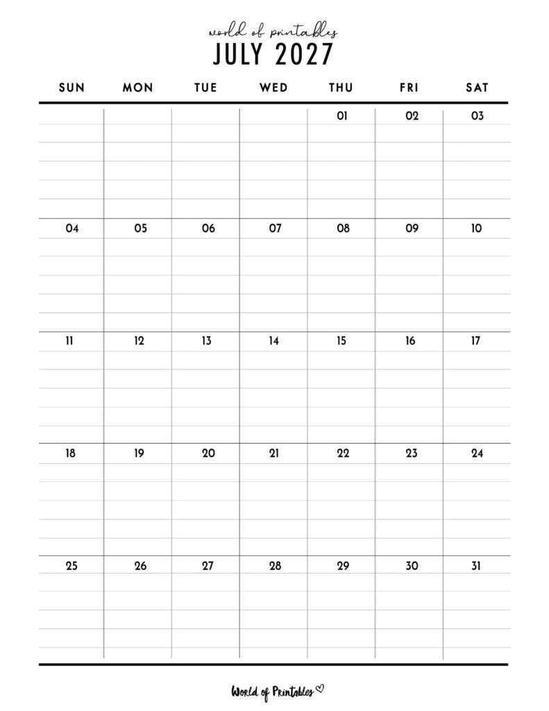Printable July 2027 Calendar Design 374