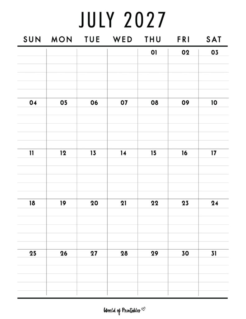 Printable July 2027 Calendar Design 375
