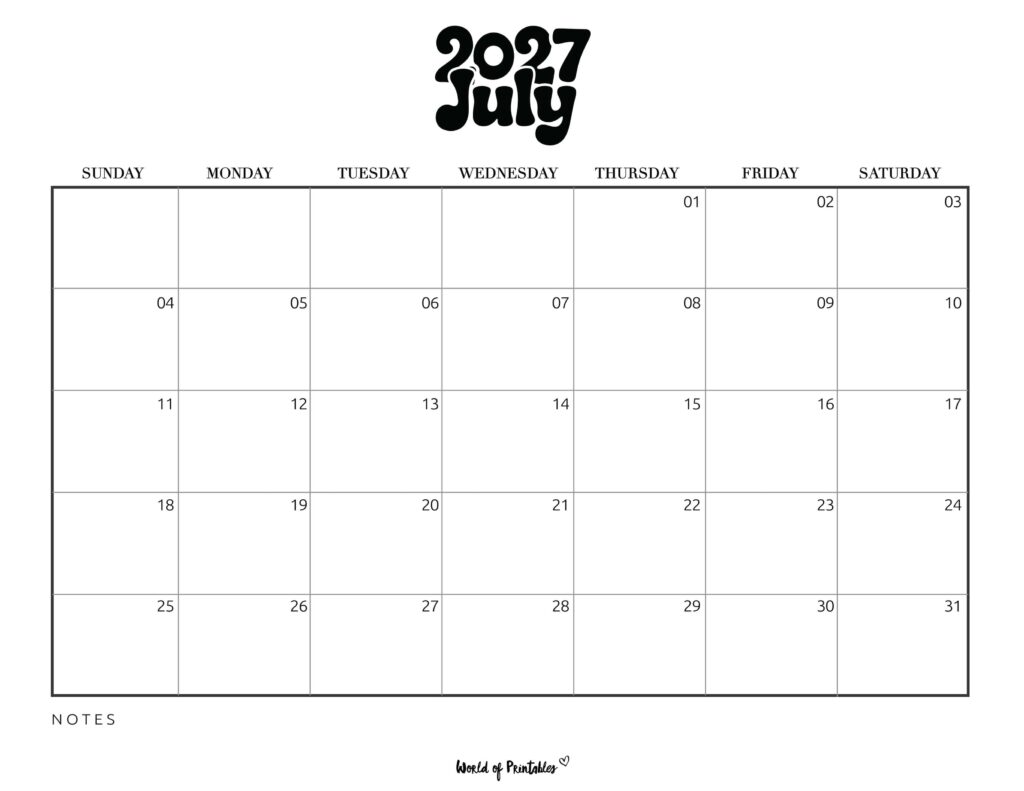 Printable July 2027 Calendar Design 377