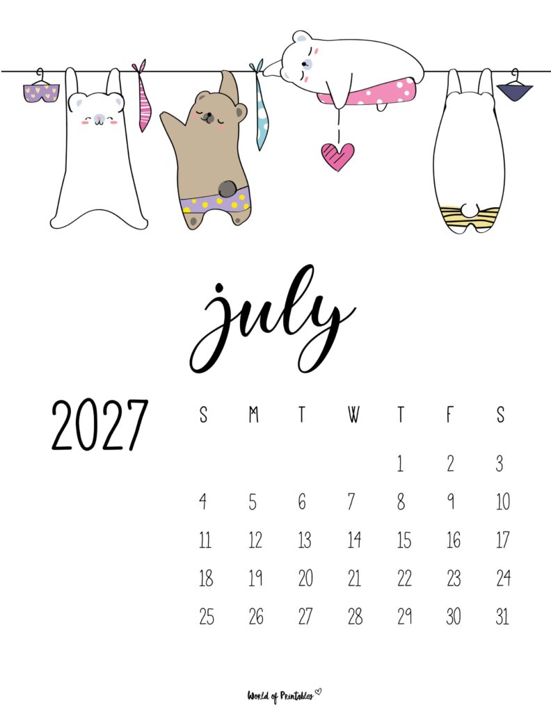 Printable July 2027 Calendar Design 39