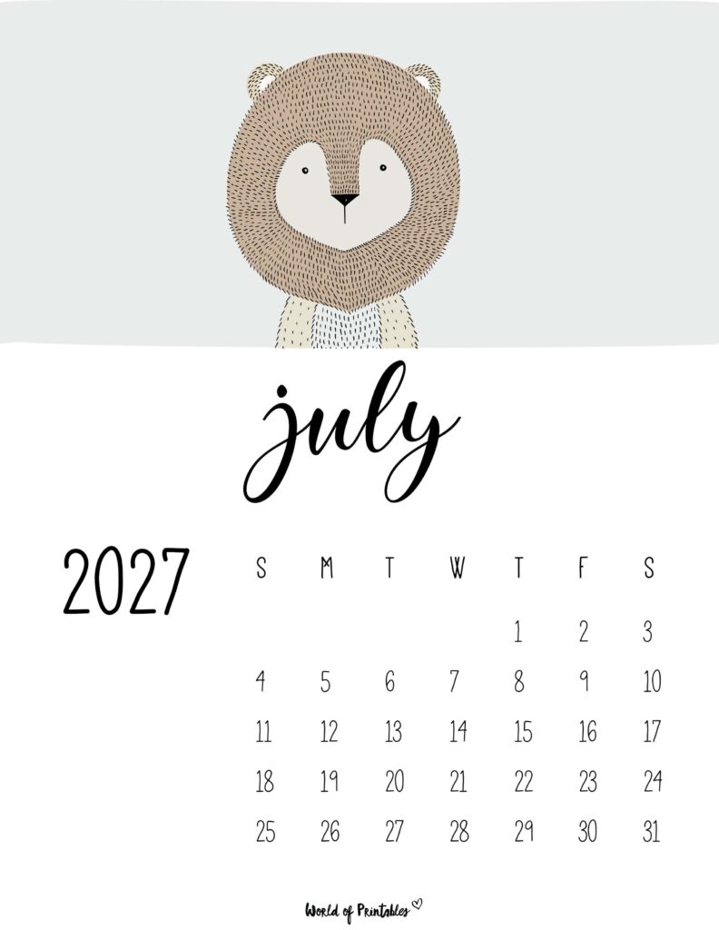 Printable July 2027 Calendar Design 45