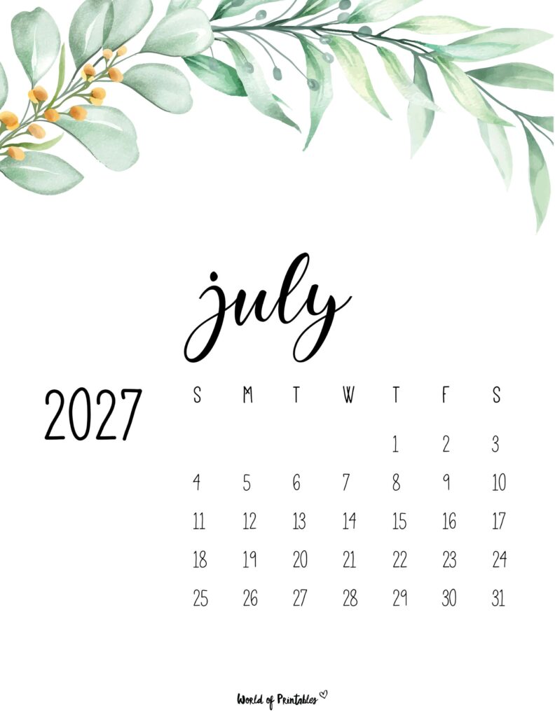 Printable July 2027 Calendar Design 49