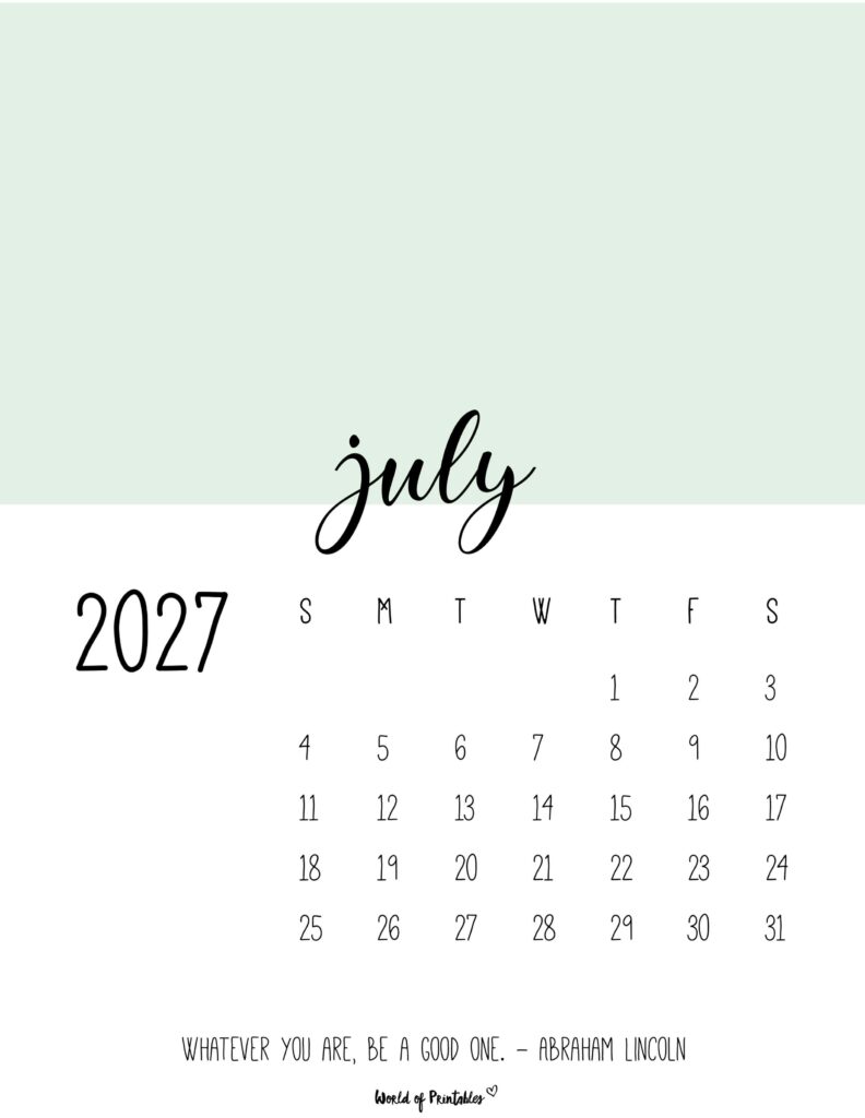 Printable July 2027 Calendar Design 54