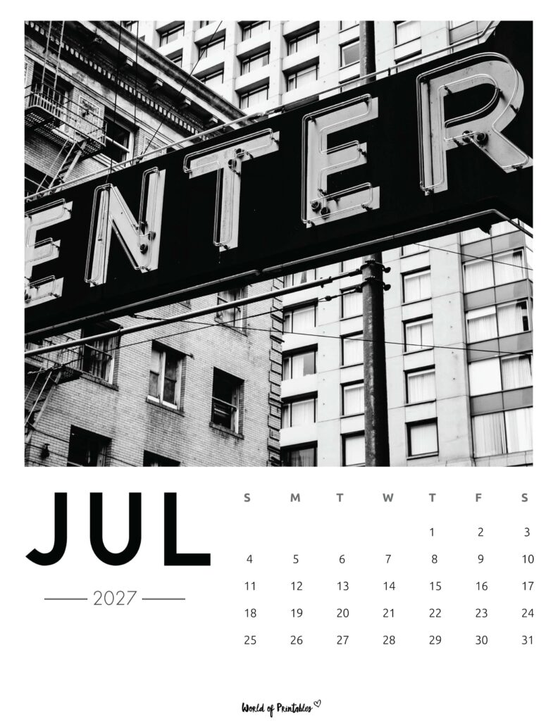 Printable July 2027 Calendar Design 58