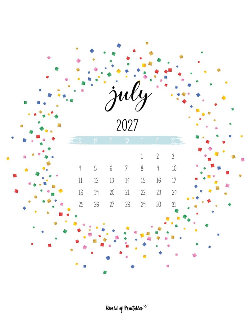 Printable July 2027 Calendar Design 6