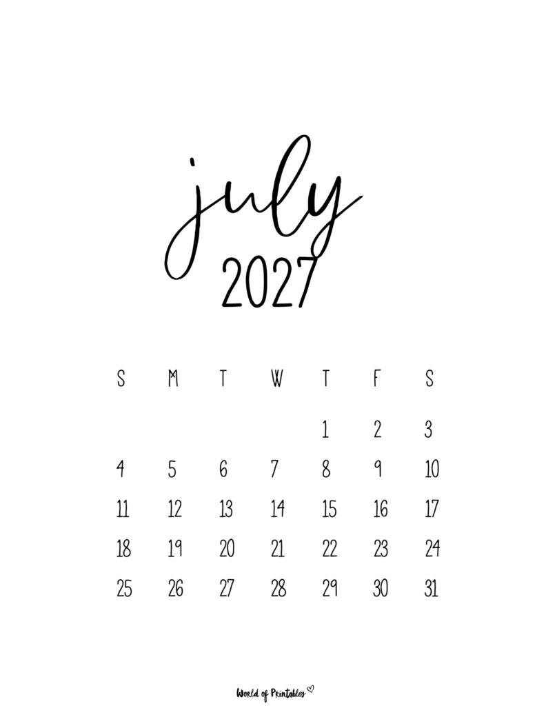Printable July 2027 Calendar Design 63