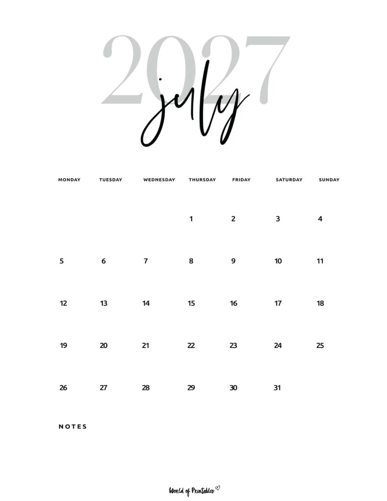 Printable July 2027 Calendar Design 66