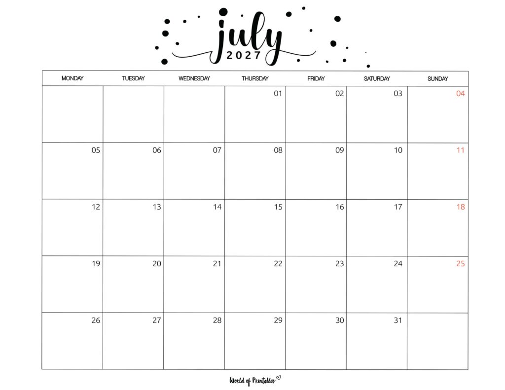 Printable July 2027 Calendar Design 67