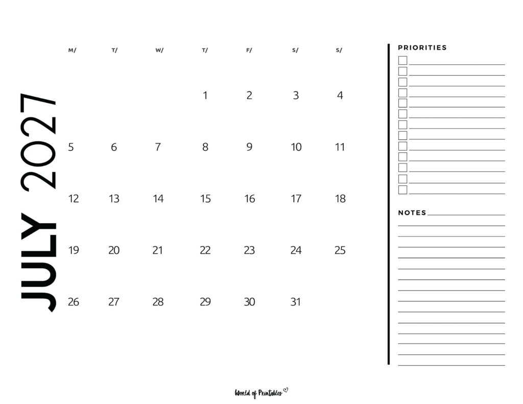 Printable July 2027 Calendar Design 68