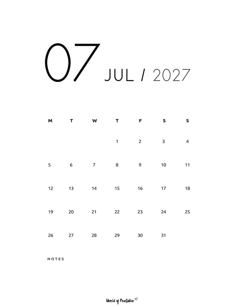 Printable July 2027 Calendar Design 69
