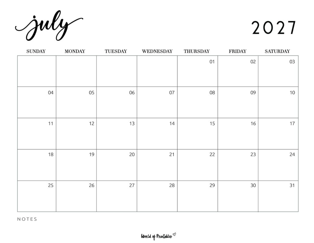 Printable July 2027 Calendar Design 7