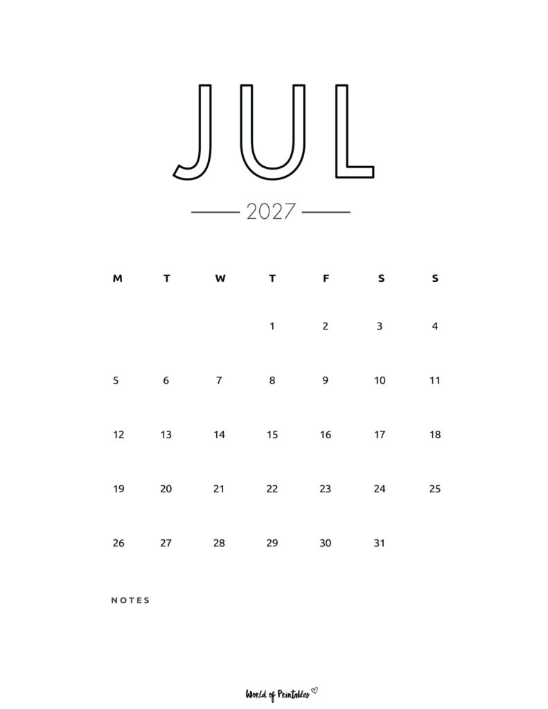 Printable July 2027 Calendar Design 70
