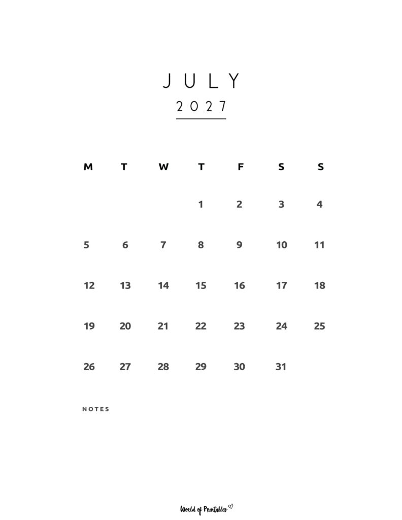 Printable July 2027 Calendar Design 74