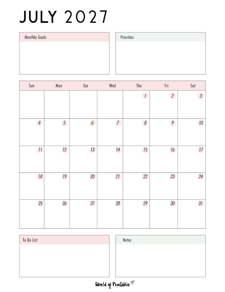 Printable July 2027 Calendar Design 86