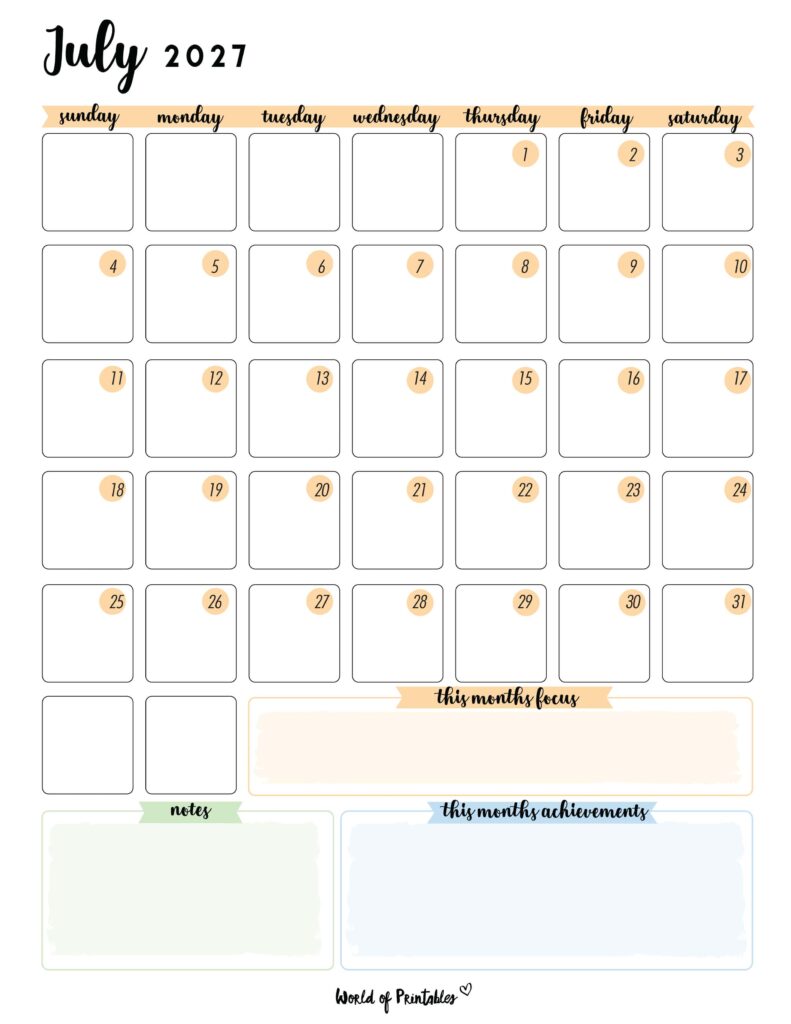 Printable July 2027 Calendar Design 91