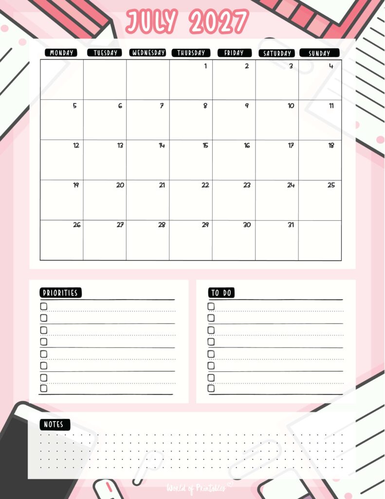 Printable July 2027 Calendar Design 94