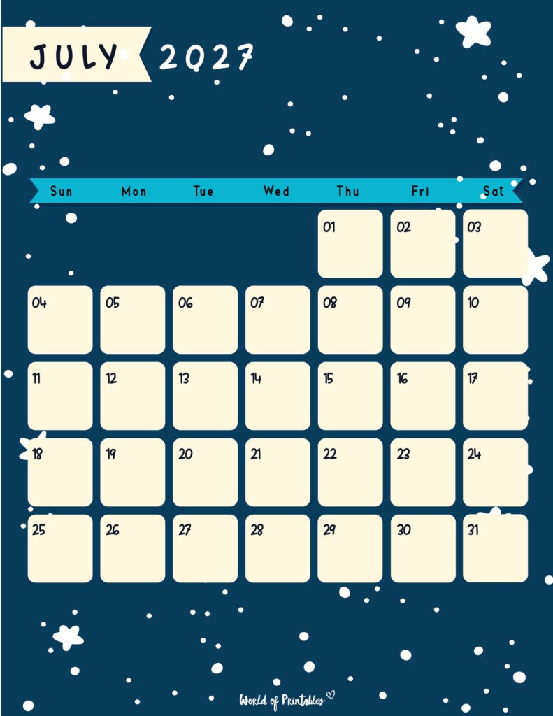 Printable July 2027 Calendar Design 95