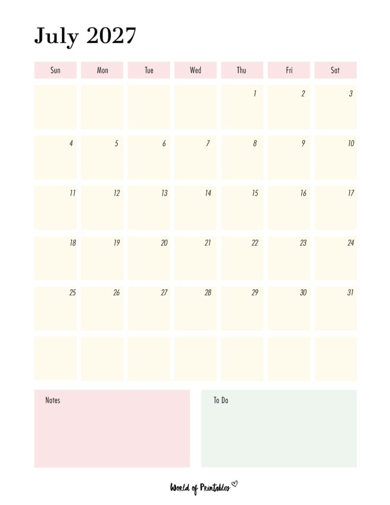 Printable July 2027 Calendar Design 96