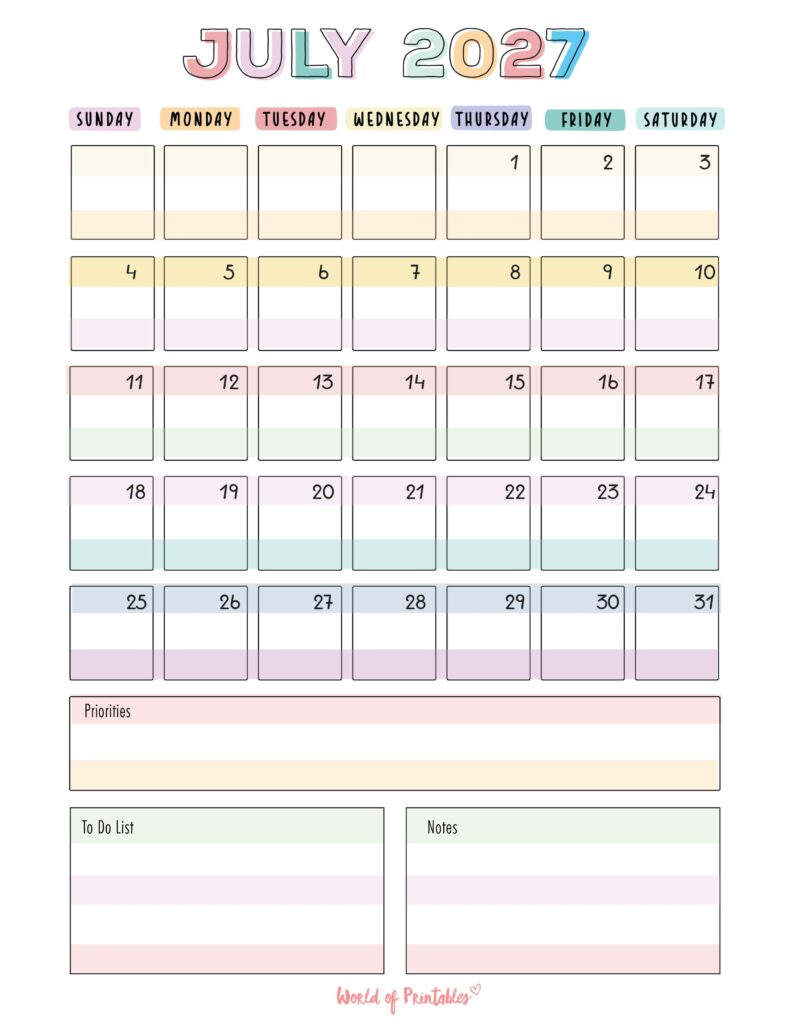 Printable July 2027 Calendar Design 98
