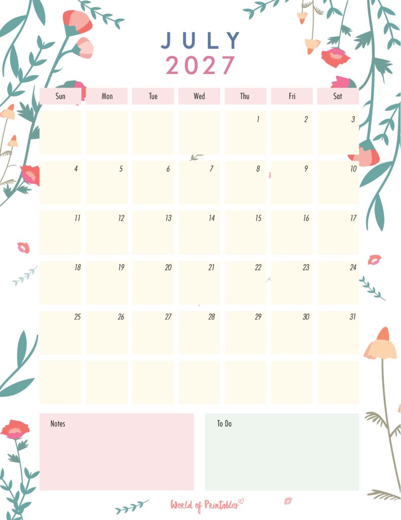 Printable July 2027 Calendar Design 99