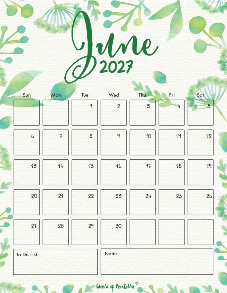 Printable June 2027 Calendar Design 100