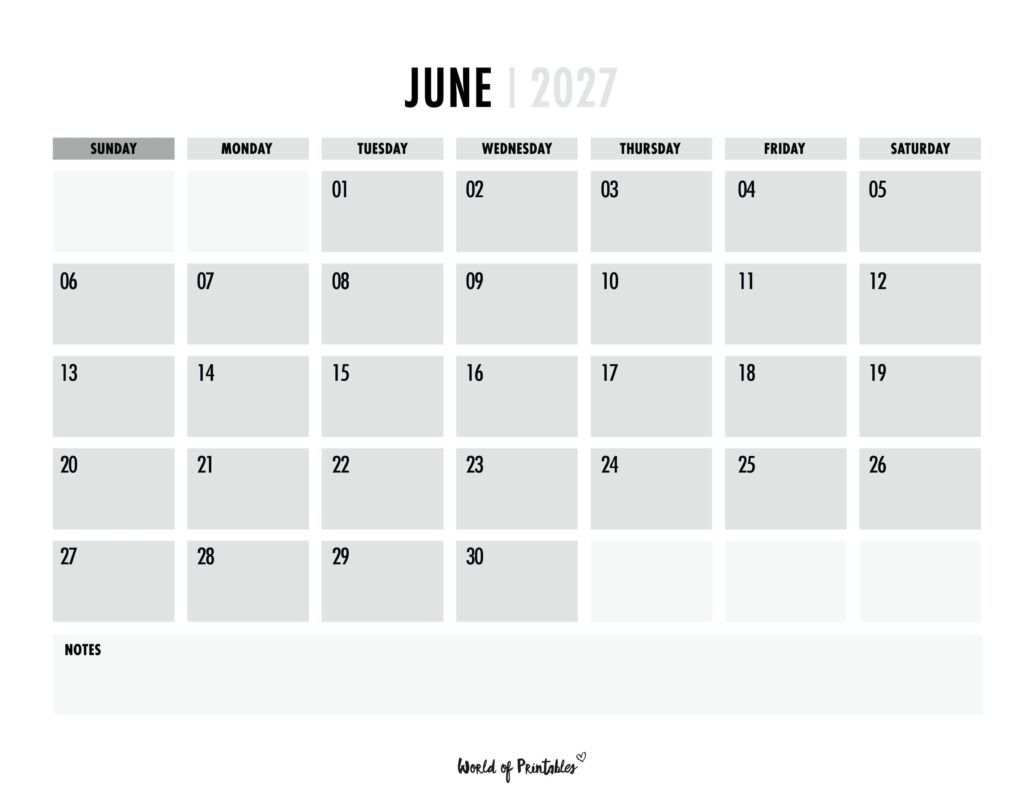 Printable June 2027 Calendar Design 101